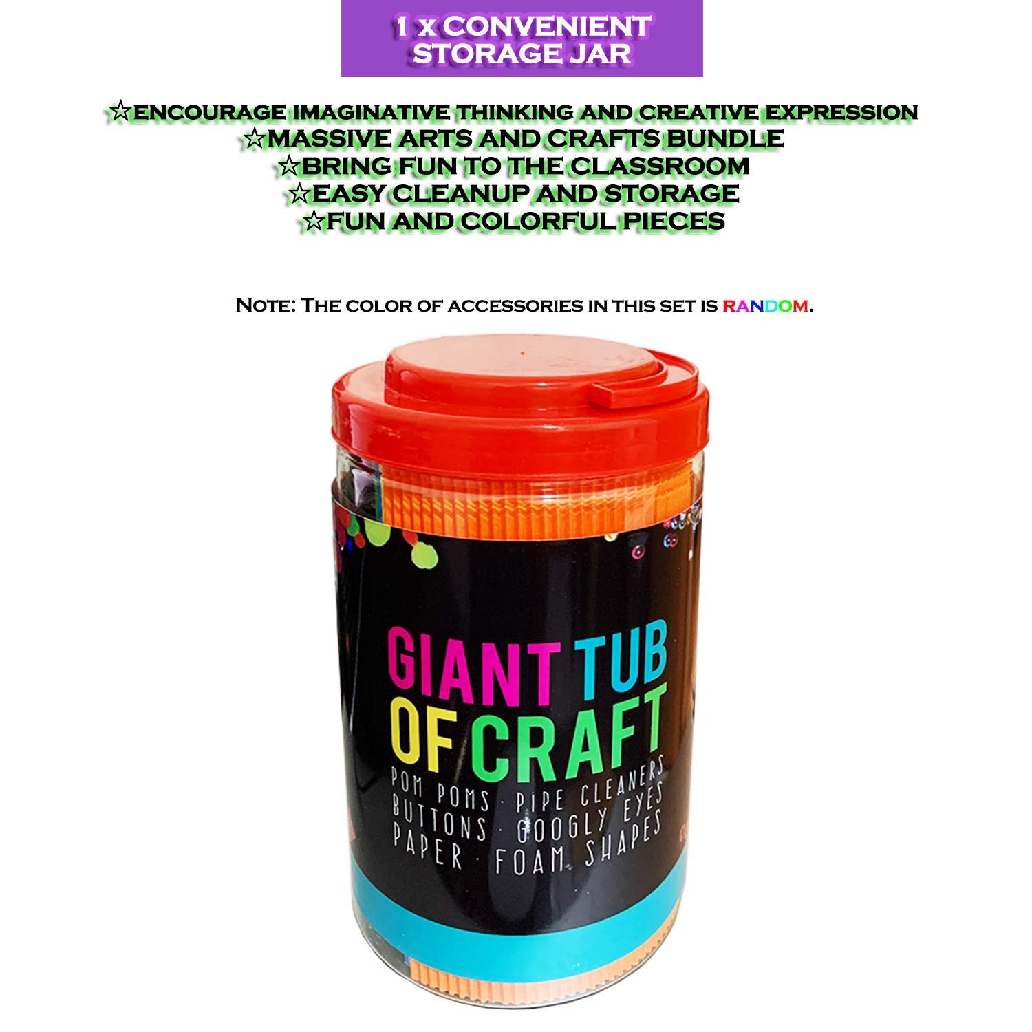 MOISO Mega Kids Crafts and Art Supplies Jar Kit - 550+ Piece Set - Make Bracelets and Necklaces - Plus Glitter Glue, Construction Paper, Colored Popsicle Sticks, Google Eyes, Pipe Cleaners