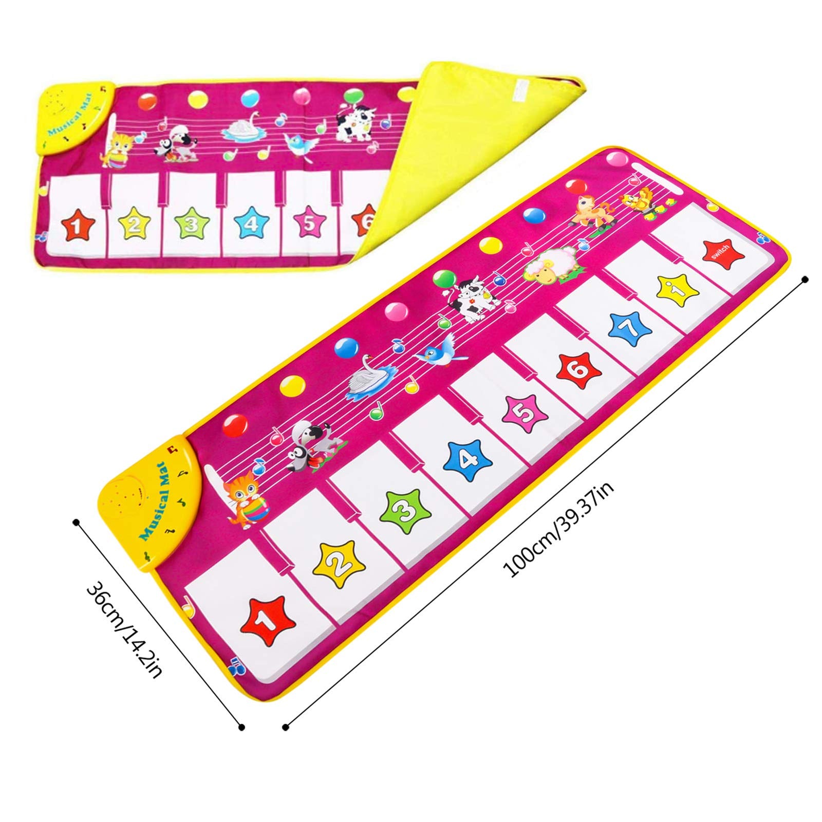 M SANMERSEN Piano Mat, Musical Keyboard Playmat 39.5" Electronic Music Animal Touch Play Blanket Funny Xmas Gift Toy