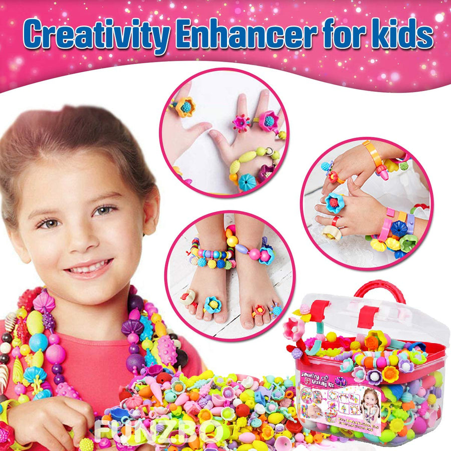 FUNZBO Snap Pop Beads for Girls Toys - Kids Jewelry Making Kit Pop-Bead Art and Craft Kits DIY Bracelets Necklace Hairband and Rings Toy for Age 3 4 5 6 7 8 Year Old Girl (Large)