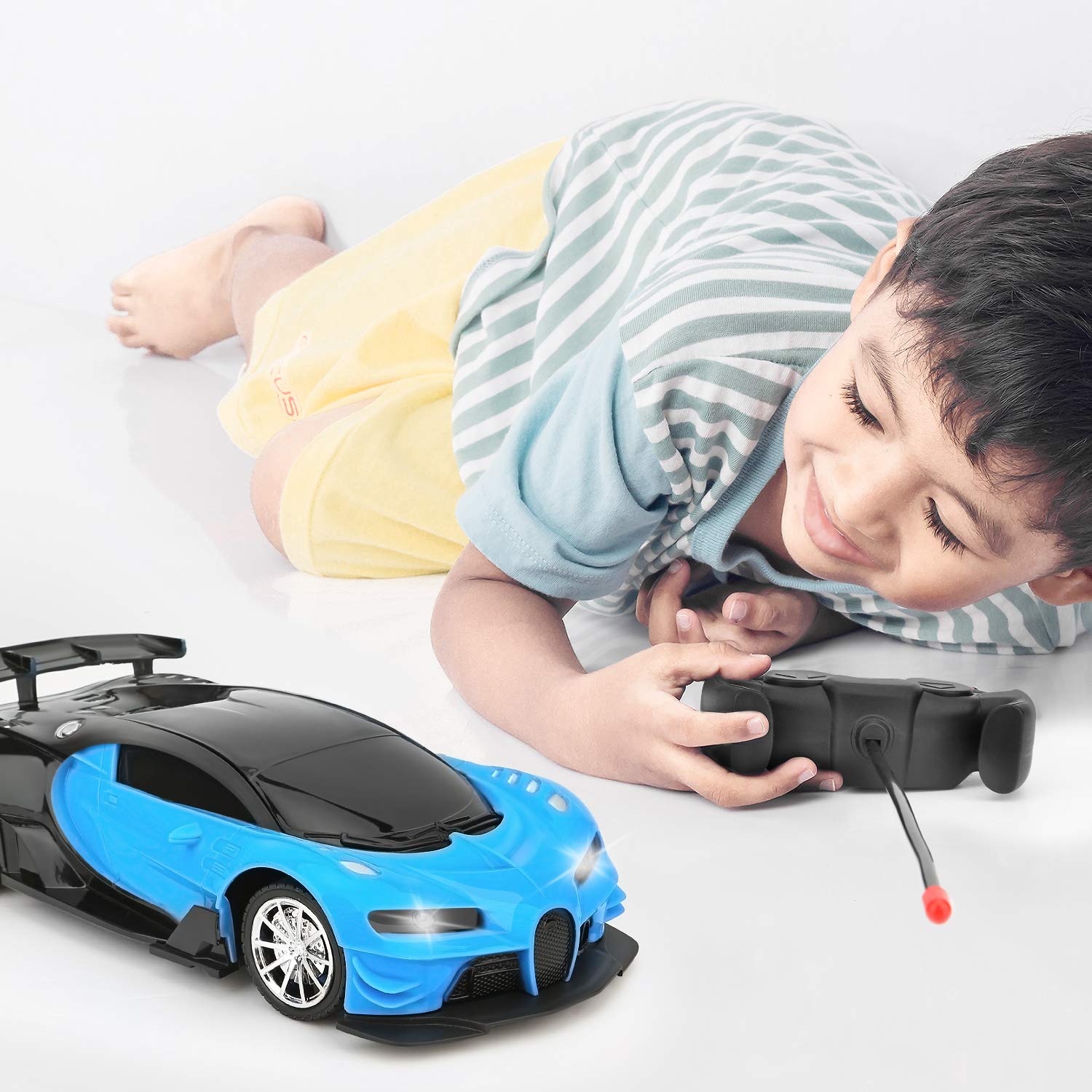 GaHoo Remote Control Car for Kids - 1/16 Scale Electric Remote Toy Racing, with Led Lights Rechargeable High-Speed Hobby Toy Vehicle, RC Car Gifts for Age 3 4 5 6 7 8 9 Year Old Boys Girls (Blue)