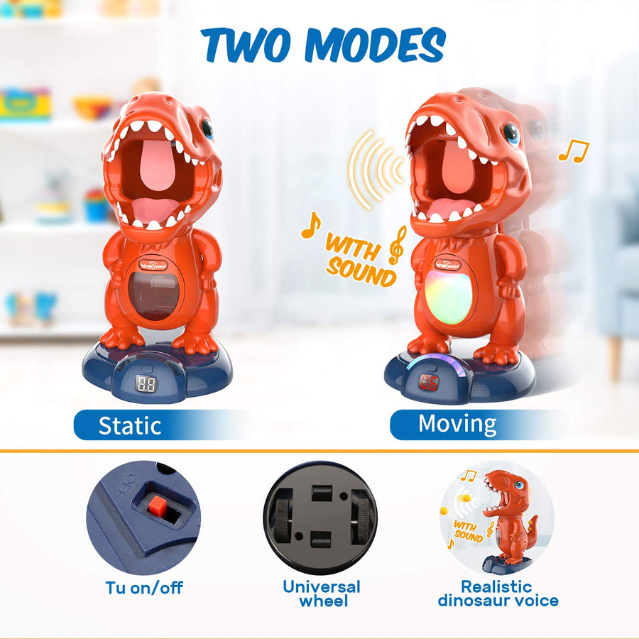 Movable Dinosaur Shooting Toys for Kids Target Shooting Games with 2 Air Pump Gun, Party Toys with Score Record, LED & Sound, 48 Foam Balls Electronic Target Practice Toys Gift for Boys and Girls