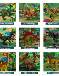 TEMI Dinosaur Toy Figure w/ Activity Play Mat & Trees, Educational Realistic Dinosaur Playset to Create a Dino World Including T-Rex, Triceratops, Velociraptor, Perfect Gifts for Kids, Boys & Girls

