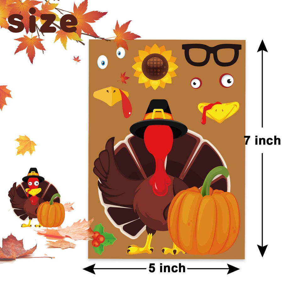 Funnlot Thanksgiving Party Games for Kids,24PCS Thanksgiving Activities for Toddlers Make A Turkey Stickers Thanksgiving Games Supplies Decorations Turkey Stickers