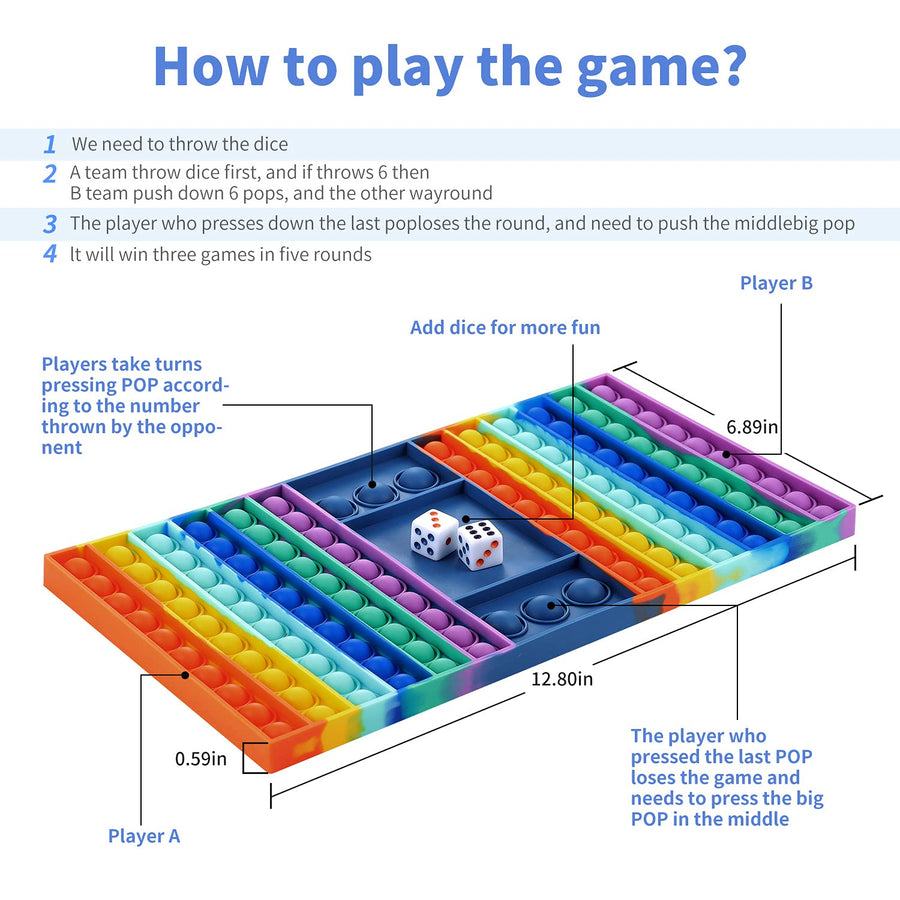 TAFULOR Big Size Push Pop Game Fidget Toy,Pop Game Board， Rainbow Fidget Toy, Pop Chess Board Game with 2 Dices, Interactive Jumbo Pop Stress Relief Figetget Toy Help Kids Adults with Anxiety & ADD