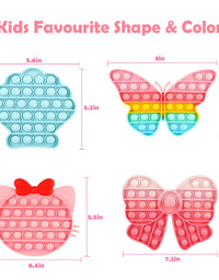 Asona Girls Push Bubble Fidget Toys 4 Packs with Pop Sound, Pastel Rainbow Butterfly Pink Cute Kitten Cat Bow Blue Seashell Popper Autism Sensory Stress Reliever Toys for Toddlers Kids Car Travel
