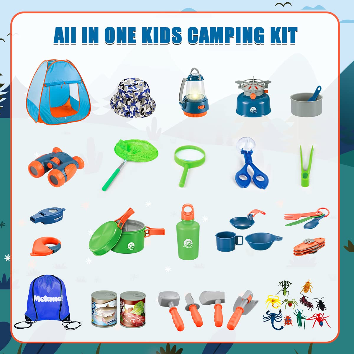 Meland Kids Camping Set with Tent 42pcs - Camping Gear Toy with Pretend Play Tent Outdoor Toy for Toddlers Birthday Gift