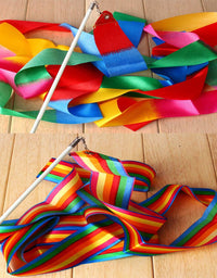 Dance Ribbons Rainbow Streamers Rhythmic Gymnastics Ribbon Baton Twirling Wands on Sticks 2pc for Kids Artistic Dancing
