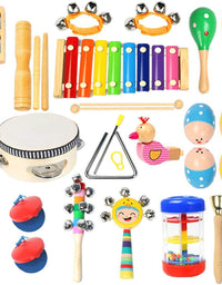 Ehome Toddler Musical Instruments, Wooden Percussion Instruments Educational Preschool Toy for Kids Baby Instrument Musical Toys Set for Boys and Girls with Storage Bag
