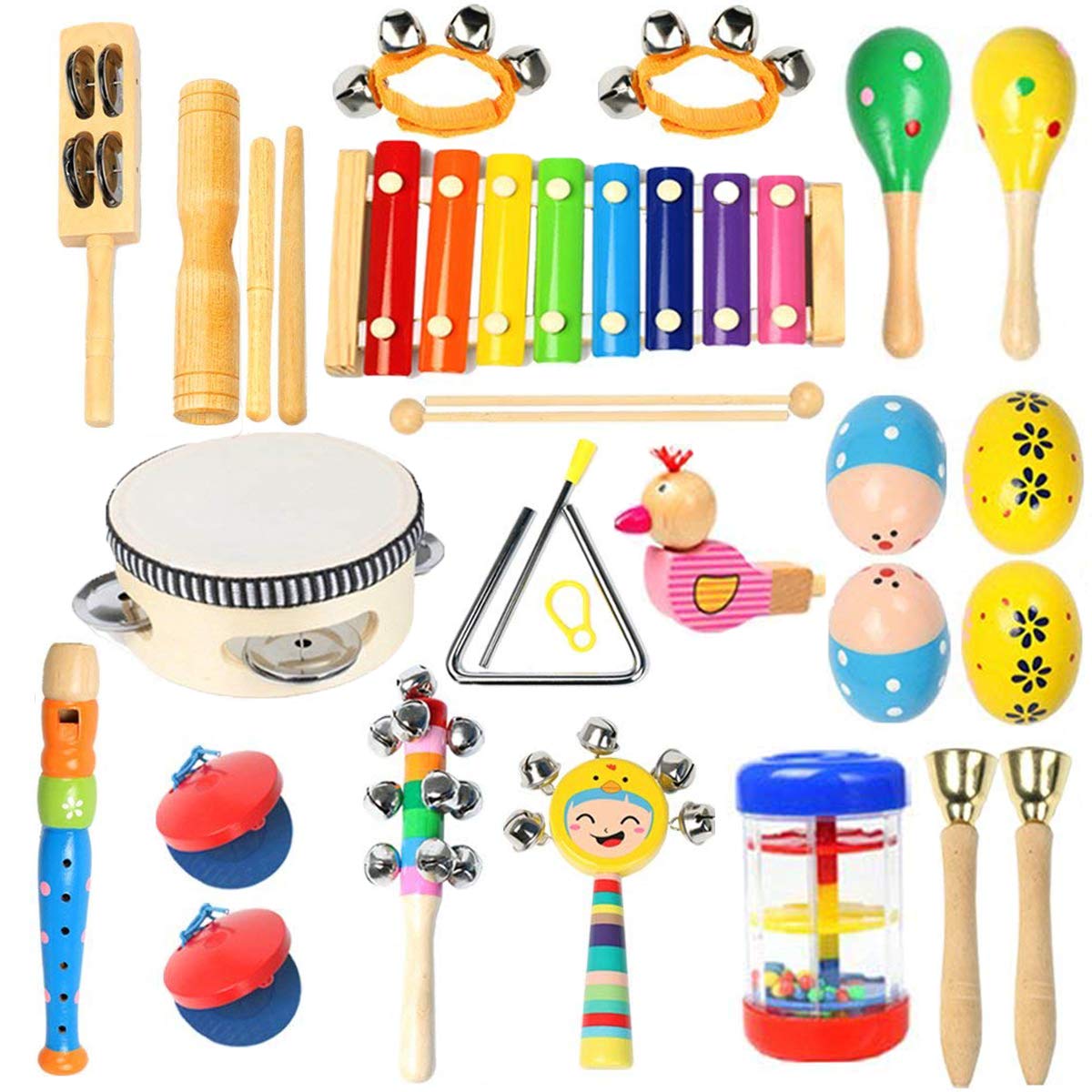 Ehome Toddler Musical Instruments, Wooden Percussion Instruments Educational Preschool Toy for Kids Baby Instrument Musical Toys Set for Boys and Girls with Storage Bag