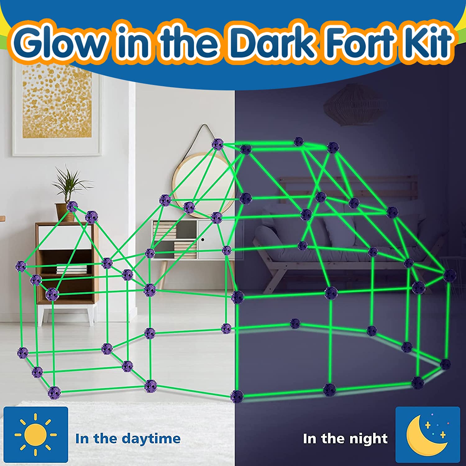 150 Pcs Glow Fort Building Kits for Kids, Creative Toys Forts for 3-14 Years Old Tent Construction Forts, Ultimate Forts Builder DIY Building Tent Learning Toy for Indoor & Outdoor Teepee Kit