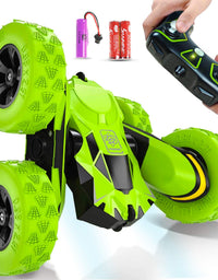 Joyjam Toys for 6-12 Year Old Boys RC Stunt Car for Kids and Adults 4WD Off Road Truck 2.4Ghz Remote Control Vehicle Double Sided 360 Degree Rotating Christmas Birthday Gifts NBC Green
