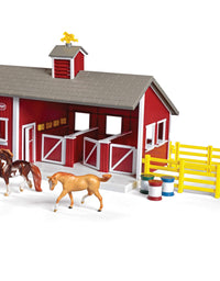 Breyer Stablemates Red Stable and Horse Set | 12 Piece Play set with 2 Horses | 11.5"L x 7.5"W x 9.25"H | 1:32 Scale | Model #59197
