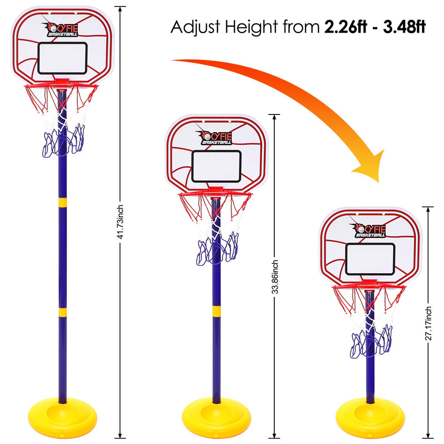 Cyfie Indoor Basketball Hoop for Toddlers Kids, 2.26ft - 3.48ft Stand Adjustable Height Basketball Game Toys with Ball and Pump for Outdoor Outside Sports
