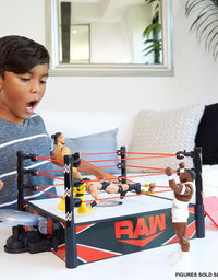 WWE Wrekkin Kickout Ring Playset 13-in (33.02-cm) x 20-in (50.8-cm) & 2 Modes: Randomized Ref & Springboard Launcher, Includes Crane, WWE Championship & Breakaway Table, Gift for Ages 6 Years Old & Up
