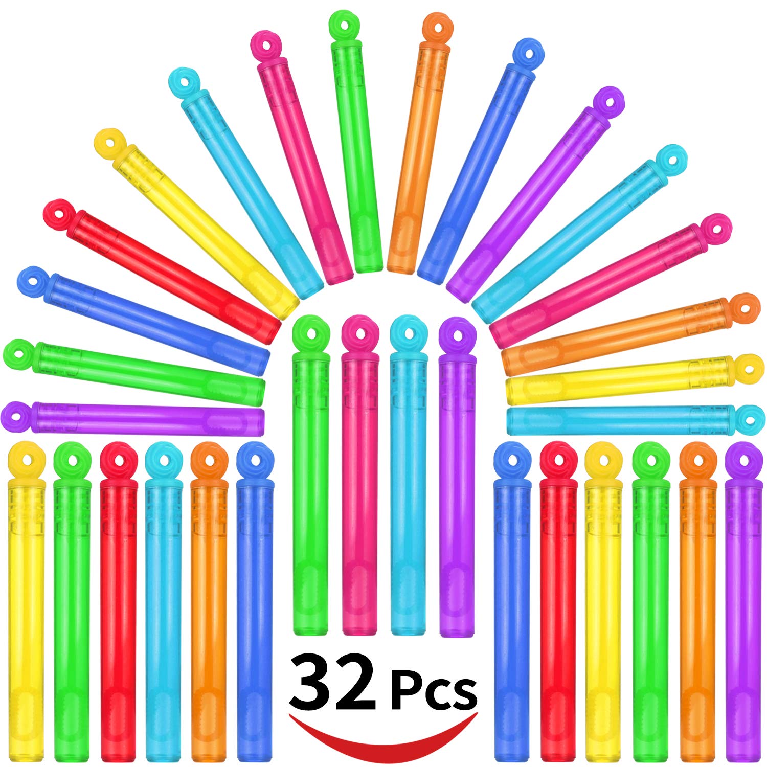 32-Piece 8 Colors Mini Bubble Wands Assortment Party Favors Toys for Kids Child, Christmas Celebration,Thanksgiving New Year, Themed Birthday,Wedding, Bath Time,Summer Outdoor Gifts for Girls Boys