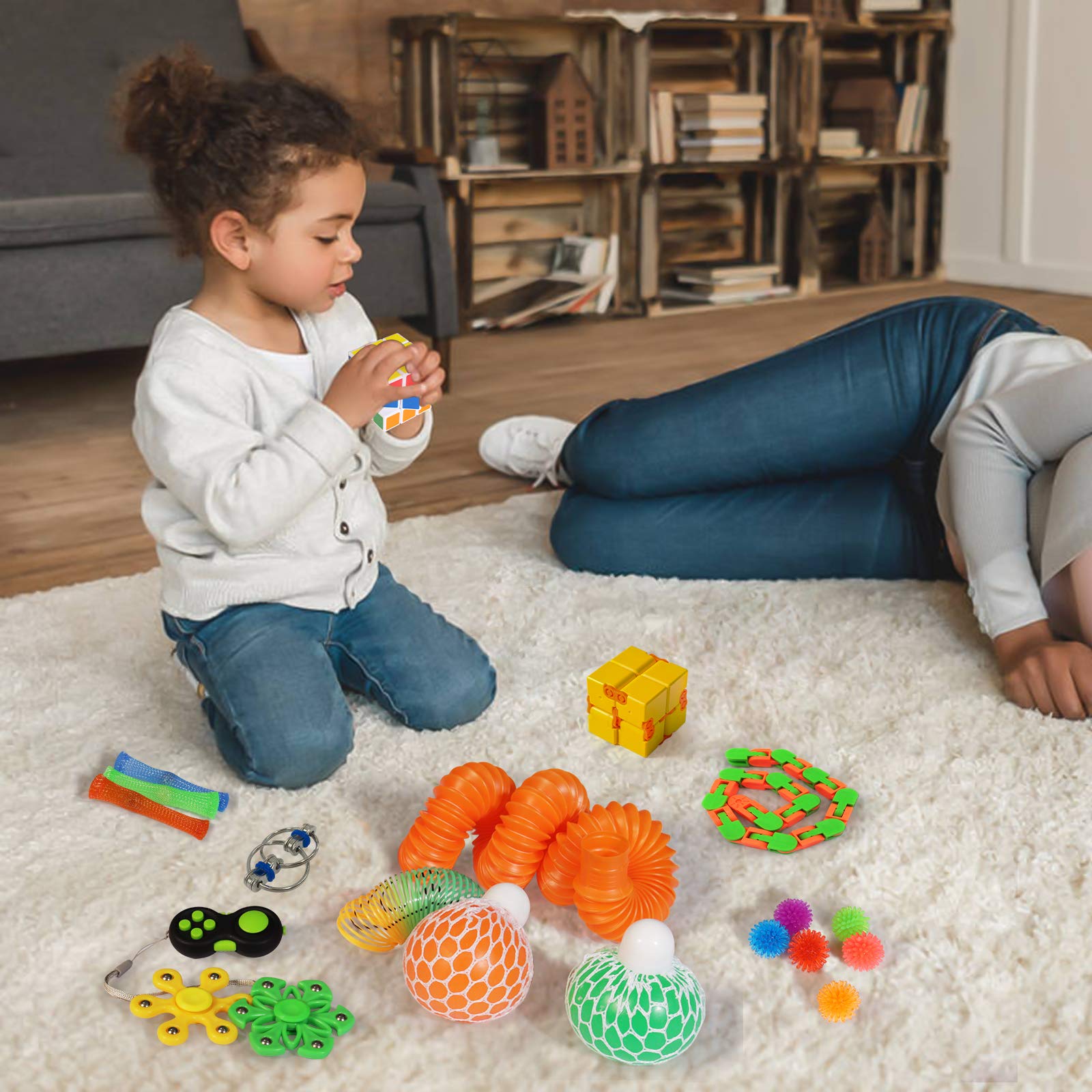 Kidcia Fidget Toys, 35 PCS Sensory Toys for Adults / Kids / ADHD / Autistic / ADD / OCD to Release Anxiety / Autism with Marble Mesh & Liquid Motion Timer, Gifts for Birthday / Classroom Reward