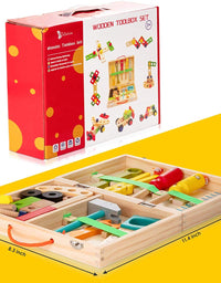 KIDWILL Tool Kit for Kids, Wooden Tool Box with 33pcs Wooden Tools, Building Toy Set, Educational STEM Construction Toy,Christmas Birthday Gift for 2 3 4 5 6 Year Old Toddlers Boys Girls
