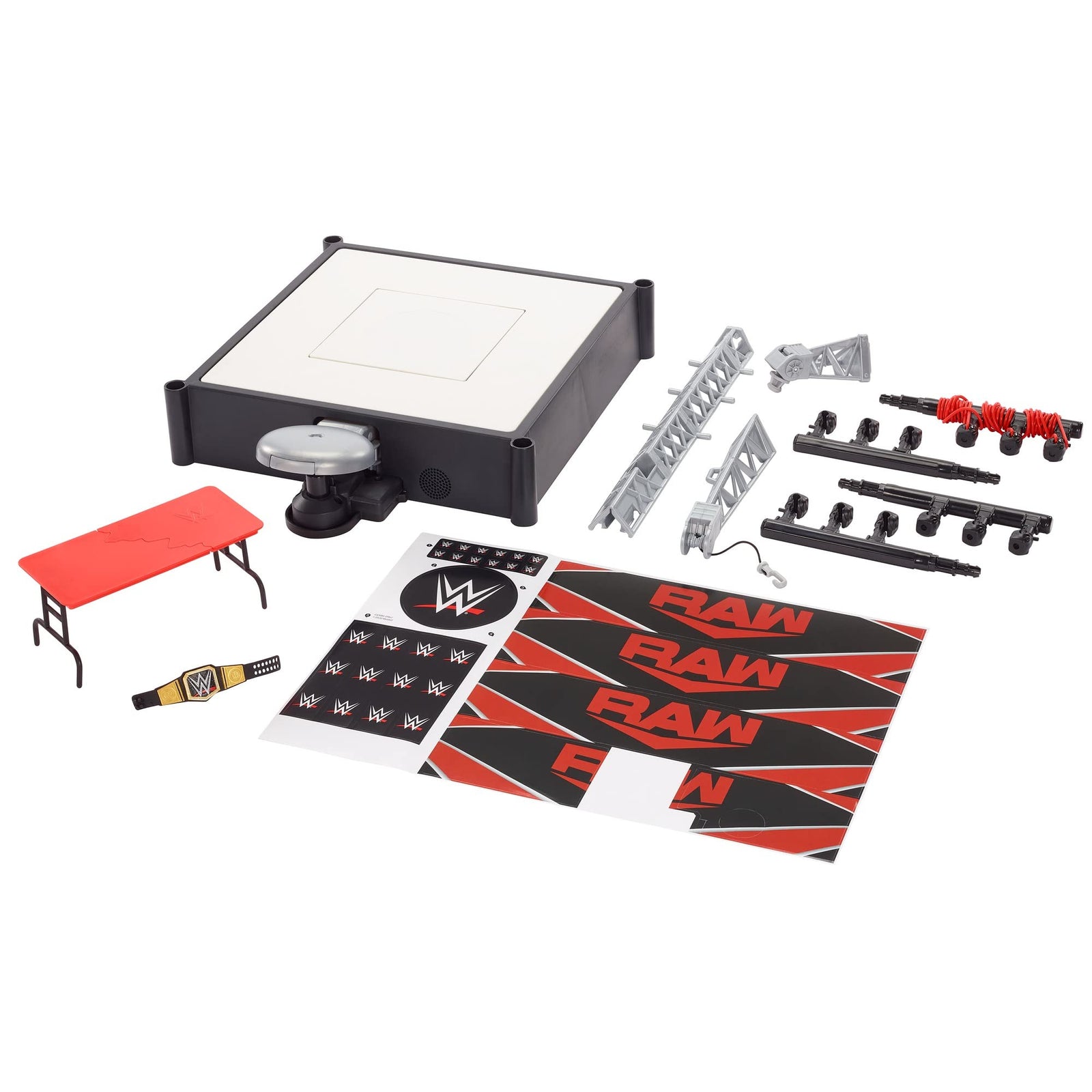 WWE Wrekkin Kickout Ring Playset 13-in (33.02-cm) x 20-in (50.8-cm) & 2 Modes: Randomized Ref & Springboard Launcher, Includes Crane, WWE Championship & Breakaway Table, Gift for Ages 6 Years Old & Up