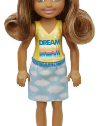 Barbie Chelsea Doll (6-inch Brunette) Wearing Skirt with Cloud Print and White Shoes, Gift for 3 to 7 Year Olds
