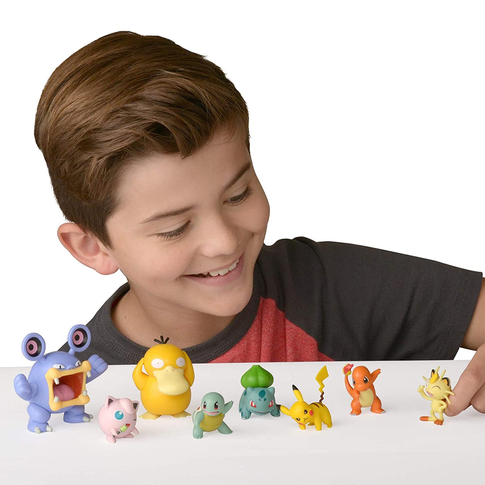 Pokemon Battle Figure 8-Pack - Comes with 2” Pikachu, 2” Bulbasaur, 2” Squirtle, 2” Charmander, 2” Meowth, 2" Jigglypuff, 3” Loudred, and 3” Psyduck