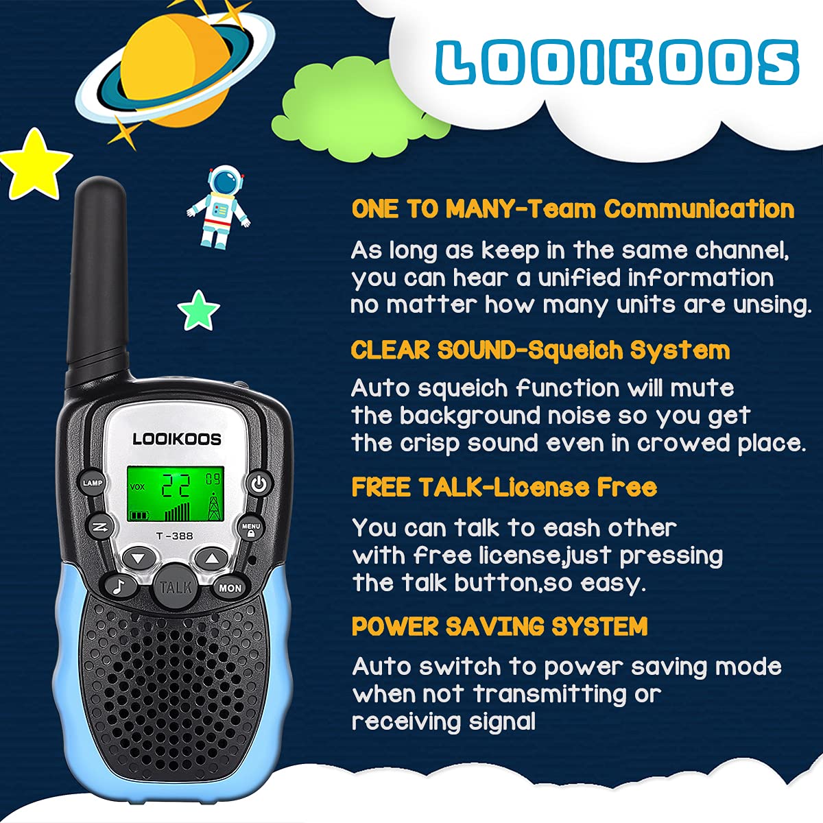 LOOIKOOS Walkie Talkies for Kids, 3 KMs Long Range Children Walky Talky Handheld Radio Kid Toy Best Gifts for Boys and Girls 3 Pack