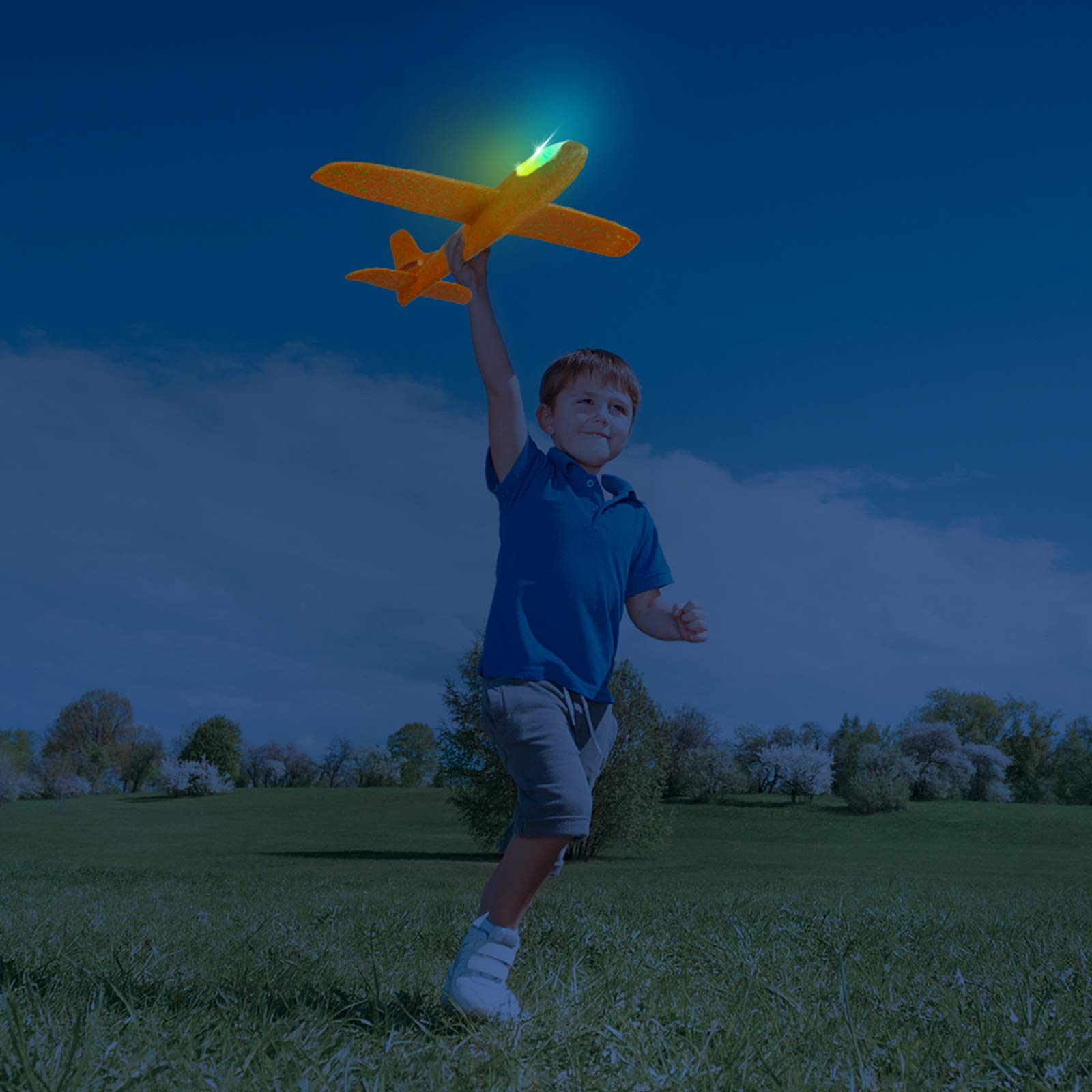 2 Pack LED Light Airplane,17.5" Large Throwing Foam Plane,2 Flight Mode Glider Plane,Flying Toy for Kids,Gifts for 3 4 5 6 7 8 9 Years Old Boy,Outdoor Sport Toys Birthday Party Favors Foam Airplane