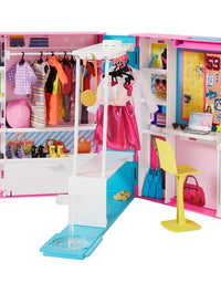 Barbie Dream Closet with 30+ Pieces, Toy Closet, Features 10+ Storage Areas, Full-Length Mirror, Includes 5 Outfits, Gift for Kids 3 to 7 Years Old, Pink
