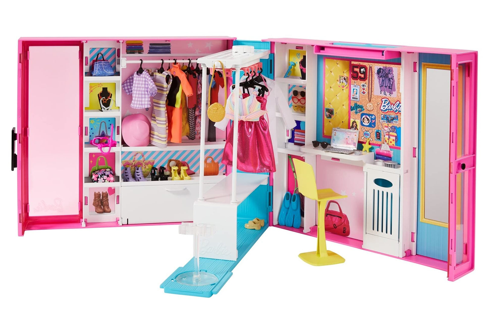 Barbie Dream Closet with 30+ Pieces, Toy Closet, Features 10+ Storage Areas, Full-Length Mirror, Includes 5 Outfits, Gift for Kids 3 to 7 Years Old, Pink