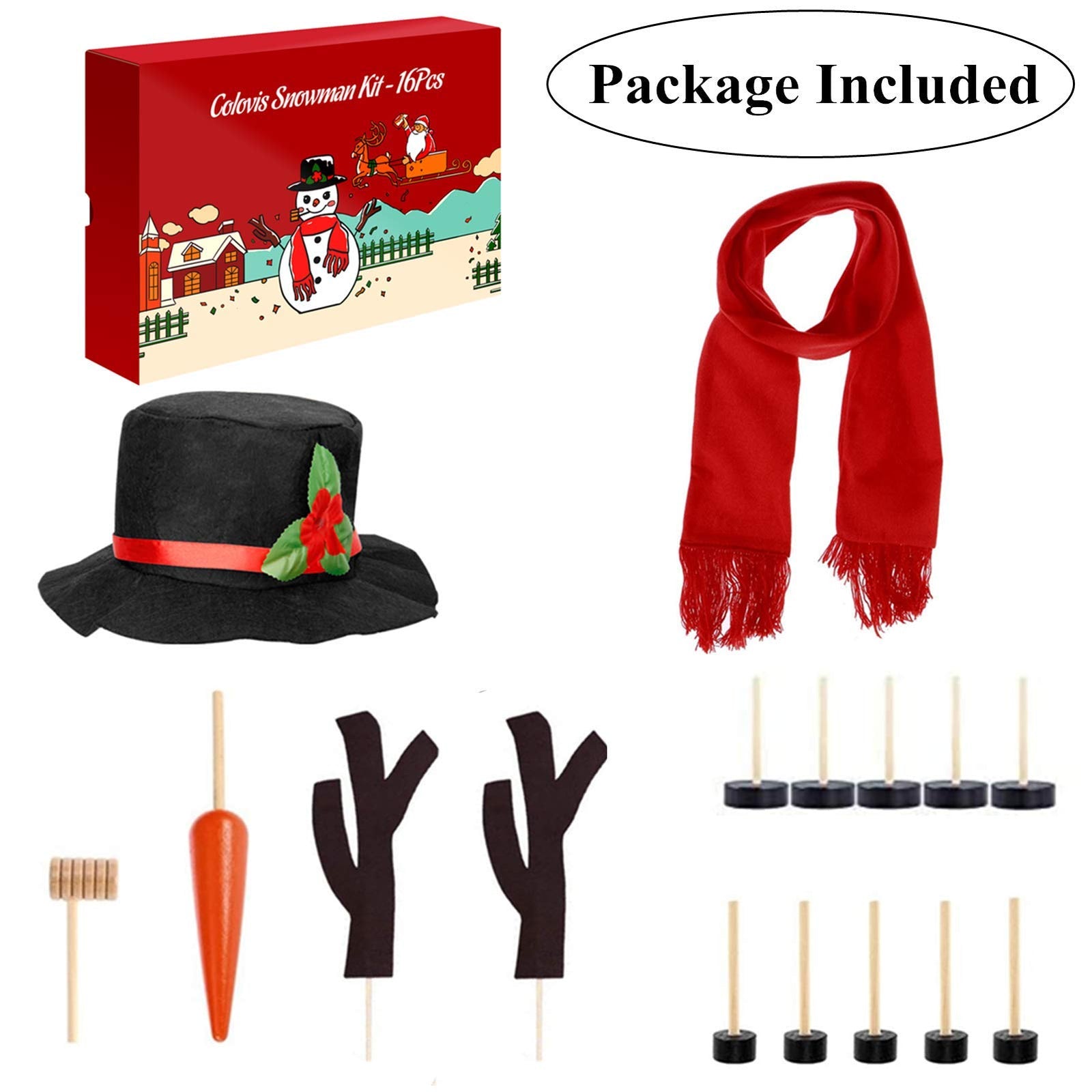 Colovis 16Pcs Snowman Decorating Kit, Snowman Making Kit Winter Party Kids Toys Christmas Holiday Decoration Gift