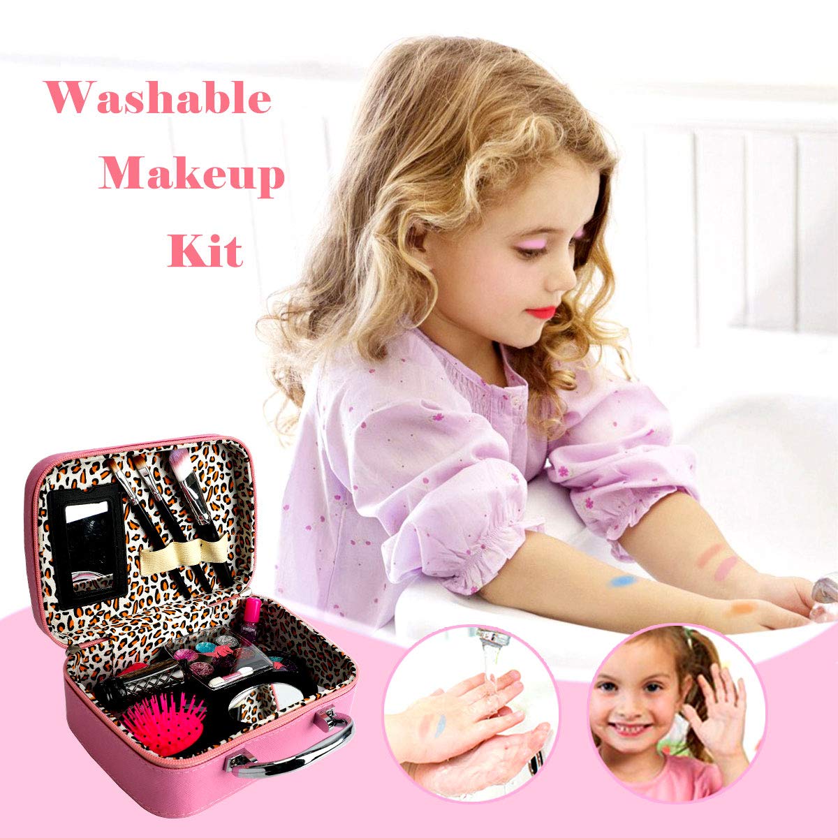 Kids Makeup Kit for Girls, Washable Makeup Kit, Real Play Kids Makeup Set Princess Play Birthday 3 4 5 6 Gift for Little Girls Toys