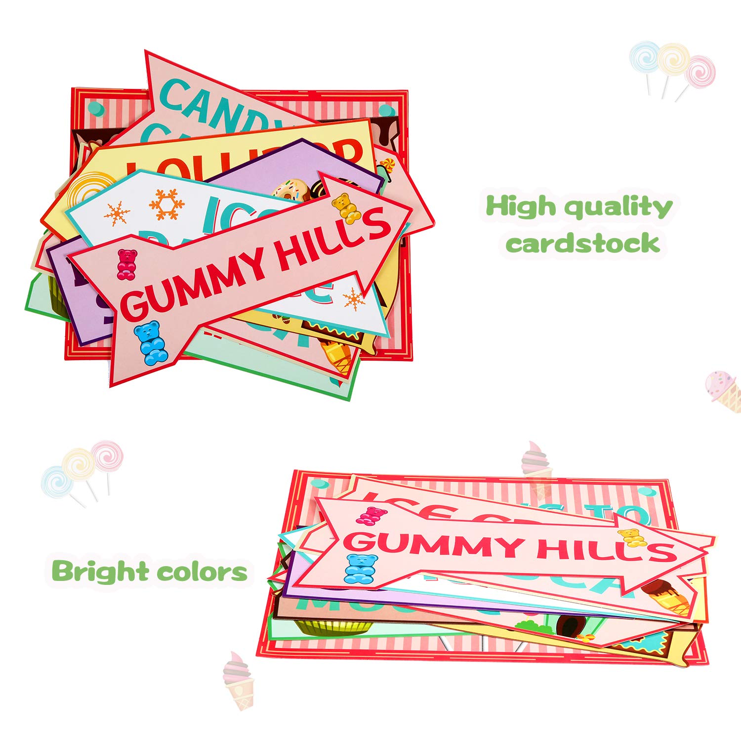 20 Pieces Candyland Party Decorations Candy Land Party Sign Candy Decor Welcome Candyland Birthday Party Decorations Directional Signs Street Photo Prop Cutouts for Sweet Candy Theme Party Supplies
