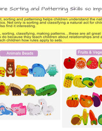BMTOYS Montessori Educational Threading Toys Wooden Stringing Farm Animals Fruits Lacing Beads Preschool Toy for Toddler 18 Month 1 2 3 4 5 Year Old Boys Girls
