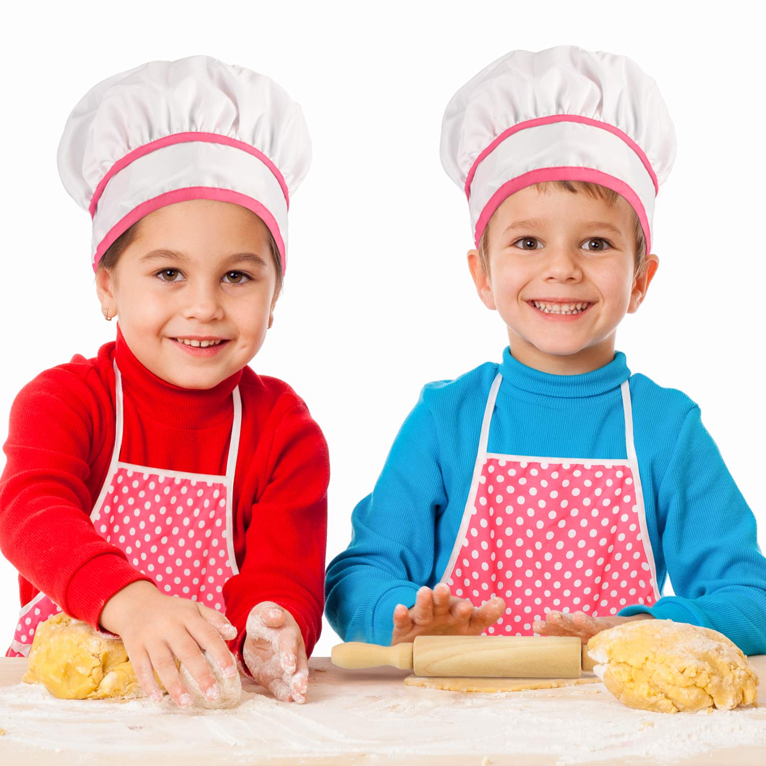 Kids Cooking Baking Set 17Pcs, Kids Chef Role Play Costume Set - Chef Hat and Matching Pink Apron Children Dress up Pretend Gift for 3 4 5 6 7 8 Year Old Girls Toys