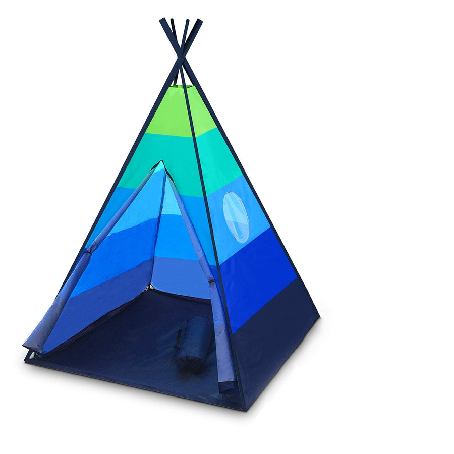 USA Toyz Happy Hut Teepee Tent for Kids - Indoor Pop Up Teepee Kids Playhouse Tent for Boys and Girls with Included Flashlight Projector Toy and Portable Play Tent Storage Bag (Blue)
