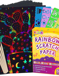 pigipigi Scratch Paper Art for Kids - 59 Pcs Magic Rainbow Scratch Paper Off Set Scratch Crafts Arts Supplies Kits Pads Sheets Boards for Party Games Christmas Birthday Gift

