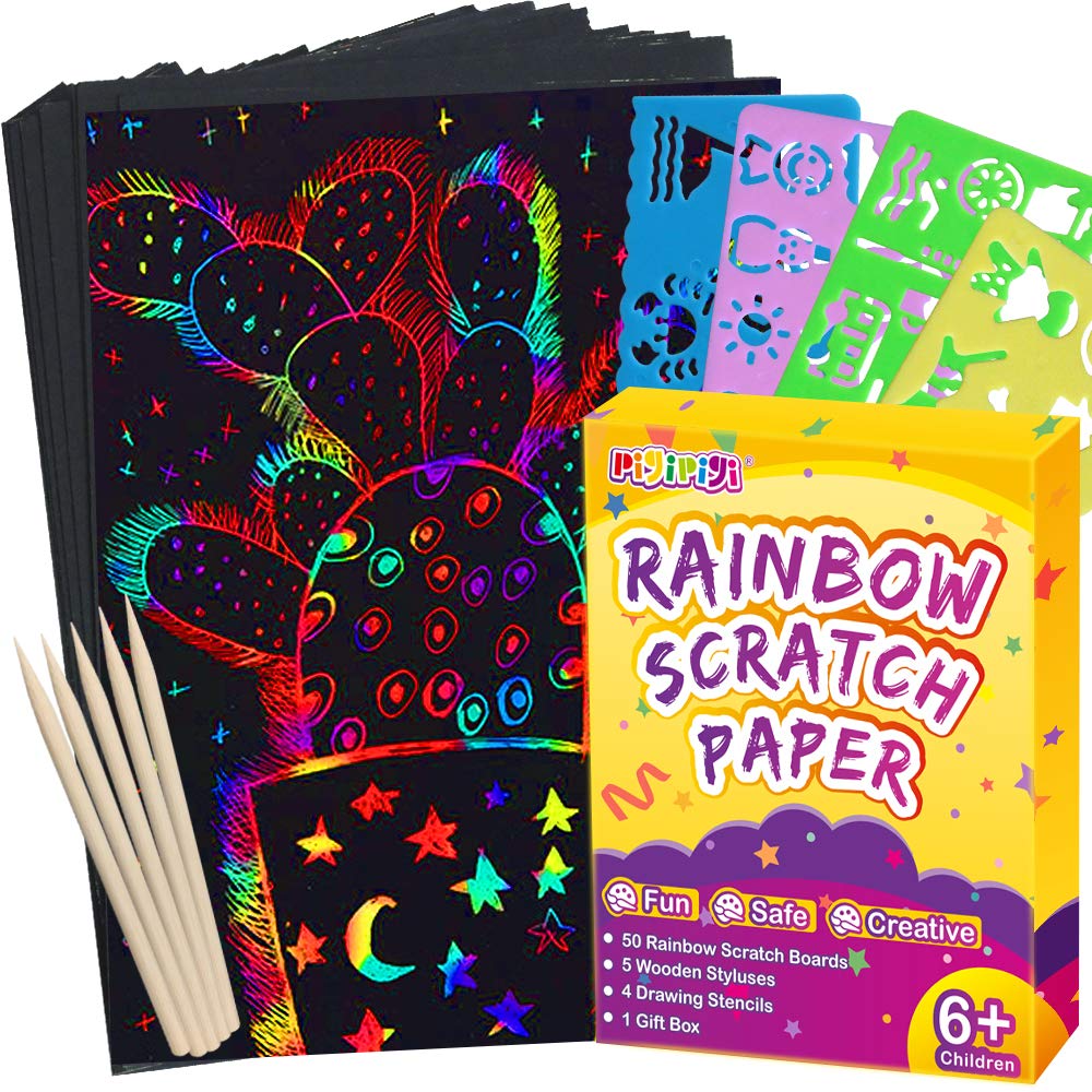 pigipigi Scratch Paper Art for Kids - 59 Pcs Magic Rainbow Scratch Paper Off Set Scratch Crafts Arts Supplies Kits Pads Sheets Boards for Party Games Christmas Birthday Gift