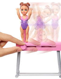 Barbie Gymnastics Coach Dolls & Playset with Blonde Coach Barbie Doll, Brunette Small Doll and Balance Beam with Sliding Mechanism, Gift for 3 to 7 Year Olds [Amazon Exclusive]
