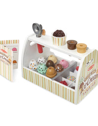 Melissa & Doug Wooden Scoop and Serve Ice Cream Counter (28 pcs) - Play Food and Accessories
