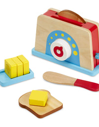 Melissa & Doug Bread and Butter Toaster Set (9 pcs) - Wooden Play Food and Kitchen Accessories
