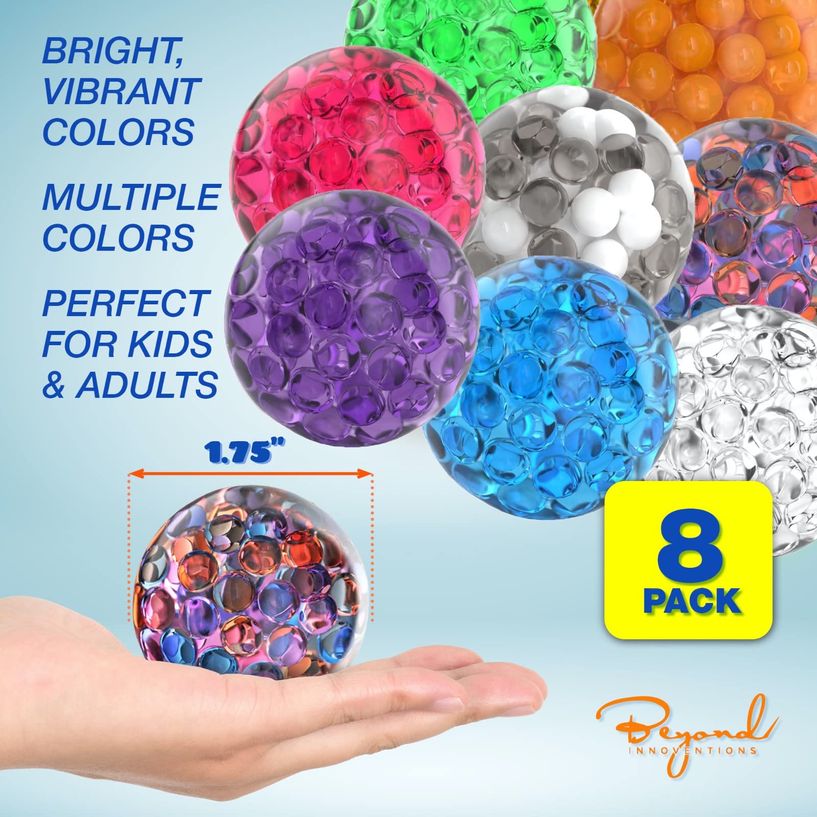 Sticky Balls - Fidget Pack of 8 - Squishy Glow in The Dark Sensory Ball Stress Toys - Sticks to Ceiling and Wall - Stress Relief Gifts, Party Supplies, Anxiety Relief Items for Kids and Adults
