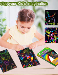 ZMLM Scratch Paper Art Set, Rainbow Magic Scratch Paper for Kids Black Scratch it Off Art Crafts Kits Notes Boards Sheet with 5 Wooden Stylus for Girl Boy Easter Party Game Christmas Birthday Gift
