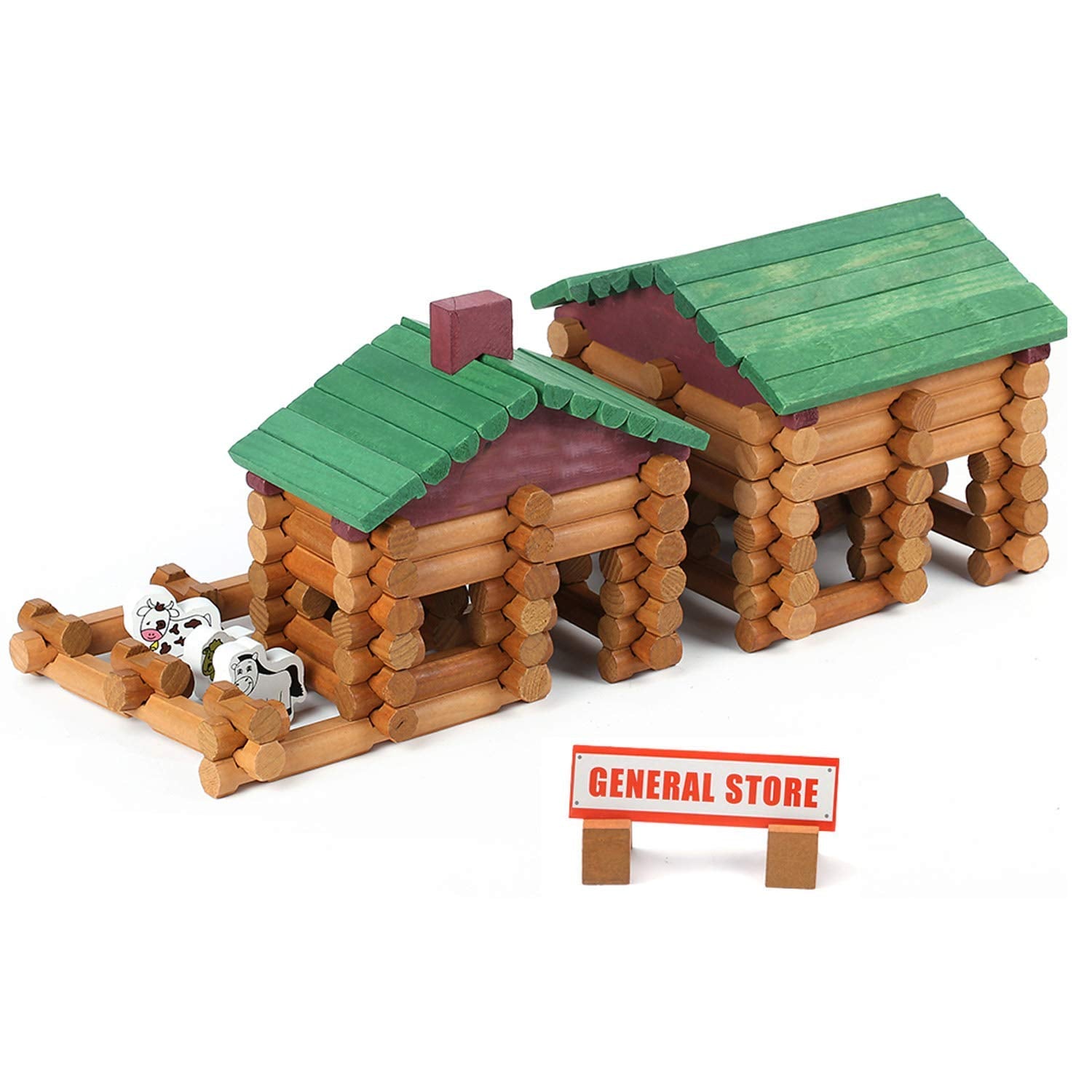 Wondertoys 170 Pieces Wood Logs Set Ages 3+, Classic Building Log Toys for Boy, Creative Construction Engineering Educational Gifts