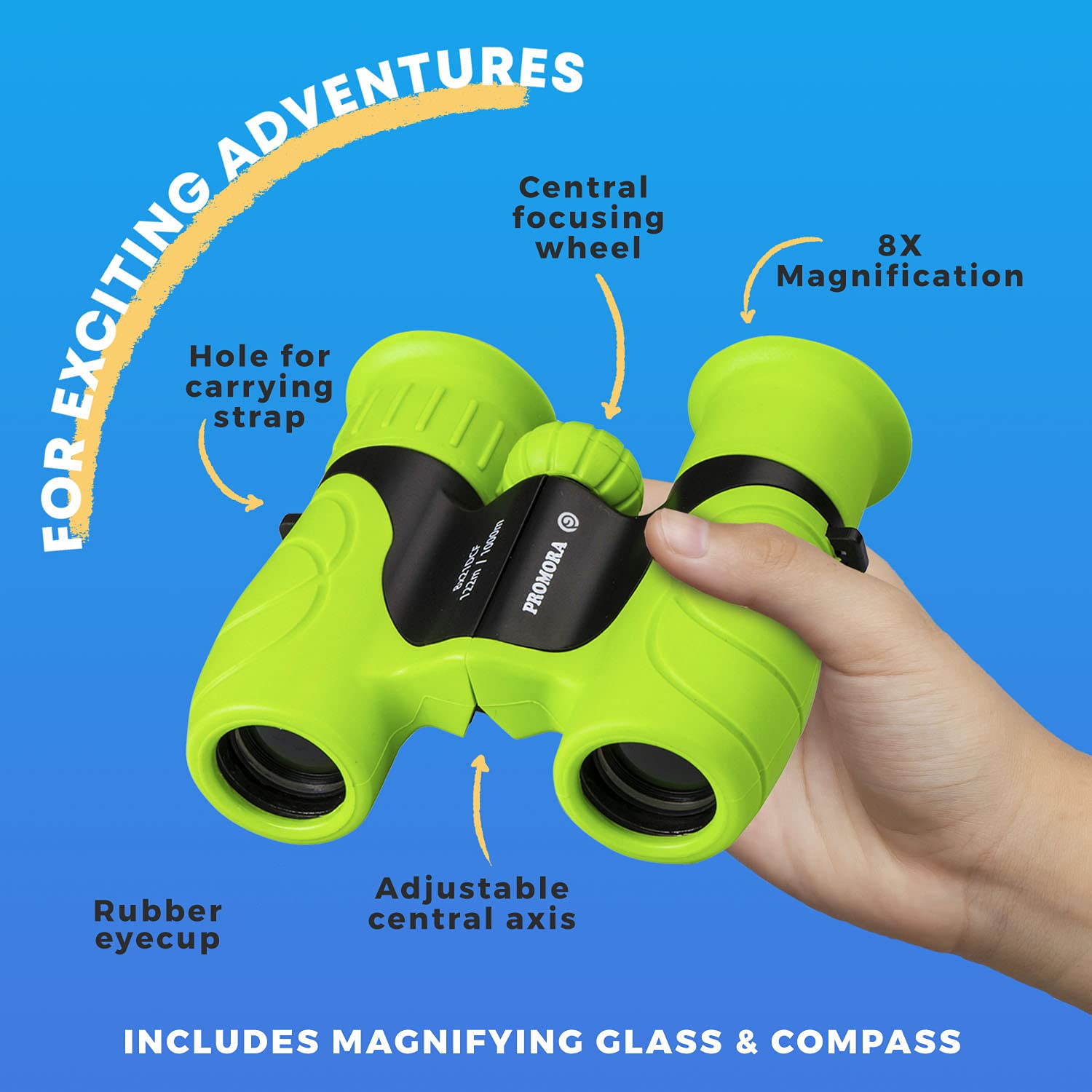 Promora Binoculars for Kids, Camping Set for Kids with Magnifying Glass & Compass (Green) - Toy Gift for 4 to 12 Year Old Boys and Girls
