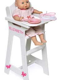 Badger Basket White Doll High Chair with Plate, Bib, and Spoon (fits American Girl dolls)
