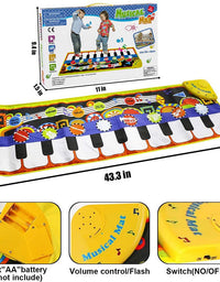 RenFox Kids Musical Mats, Music Piano Keyboard Dance Floor Mat Carpet Animal Blanket Touch Playmat Early Education Toys for Baby Girls Boys(43.3x14.2in)
