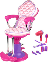 Pretend Play Hair Salon Toy for Girls, Click N' Play Doll Salon Chair with 8 Doll Hair Accessories, Includes Chair, Hair Brush, 2 Hair Clips, 2 Curlers, Dryer and Straightening Iron, Girl Gift Ages 3+
