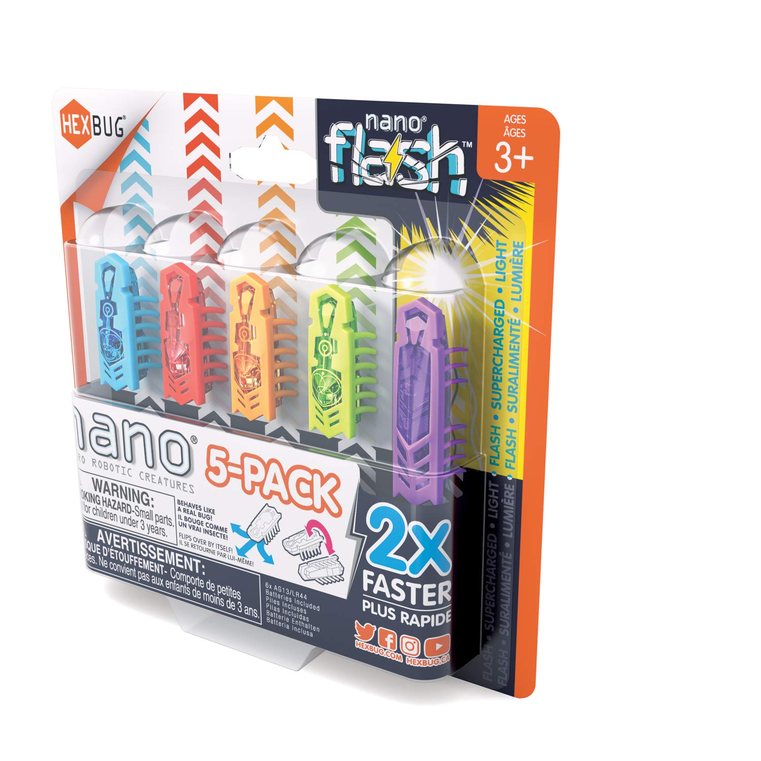 HEXBUG Nano 5 Pack - 4 nanos Plus Bonus Flash Nano - Sensory Vibration Toys for Kids and Cats - Small HEX Bug Tech Toy - Batteries Included - Multicolor