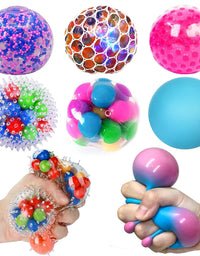 HIETIRA Squishy Stress Balls for Kids and Adults - 6 Balls Water Bead Stress Balls Needohball DNA Balls Sensory Ball Squeeze Ball Fidget Toys Set for Anxiety Autism ADHD and More
