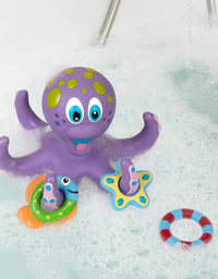 Nuby Floating Purple Octopus with 3 Hoopla Rings Interactive Bath Toy
