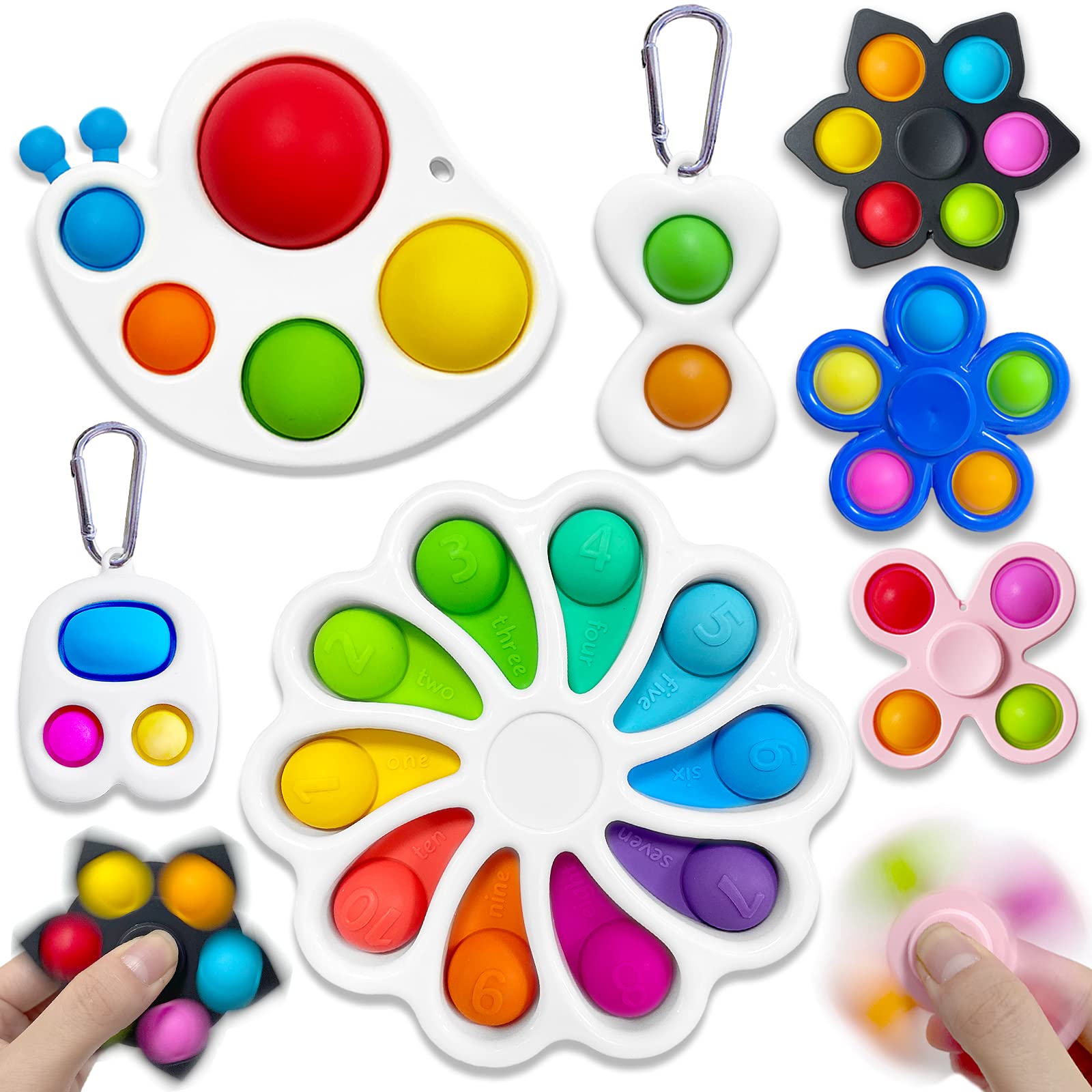 Simple Dimple Pack, Fidget Spinners Flower Pop Bubble Toy for Stress Relief and ADHD, Novelty Gift for Rewards Kids Birthday Party